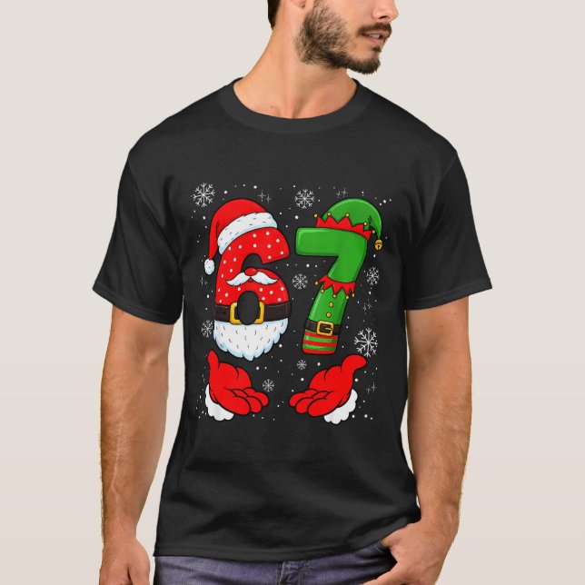 67 Six Seven Funny Santa Hand 6 7 Meme Christmas M T-Shirt (Front)