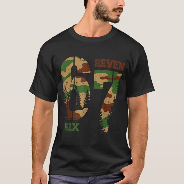67 Six Seven Meme Camo Deer Hunting Gift For Boys  T-Shirt (Front)