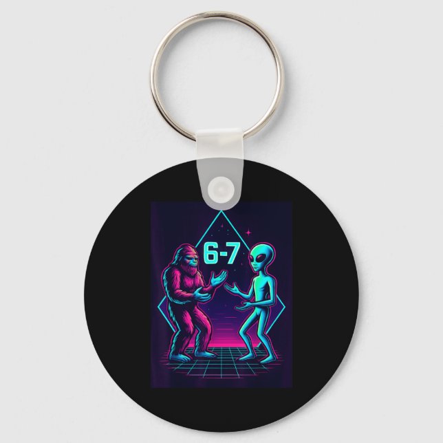 67 Six Seven Meme Funny Bigfoot Alien Sasquatch Uf Key Ring (Front)