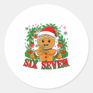 67 Six Seven Meme Funny Xmas Gingerbread Hand Sign Classic Round Sticker