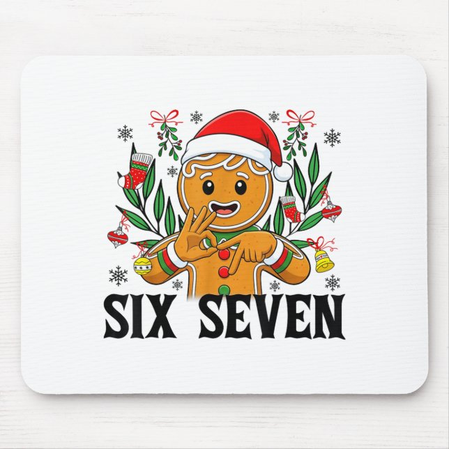 67 Six Seven Meme Funny Xmas Gingerbread Hand Sign Mouse Mat (Front)