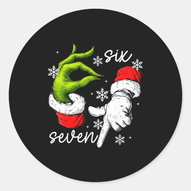 67 Six Seven Meme Santa Hand Christmas Funny Gen A Classic Round Sticker (Front)