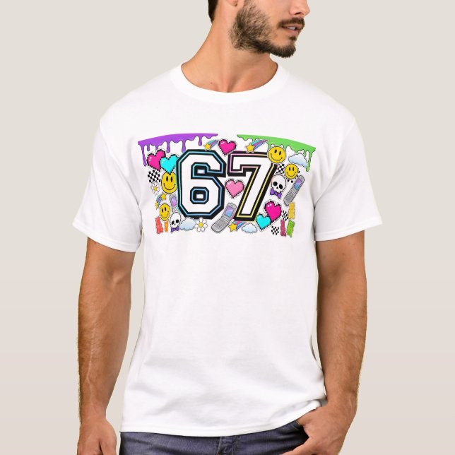 67 Six Seven Retro Y2K Aesthetic  T-Shirt (Front)