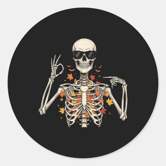 67 Skeleton Meme Funny Six Seven Gen Alpha Hallowe Classic Round Sticker (Front)