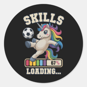 67 Soccer Unicorn Skills Loading Win Mum Club Goal Classic Round Sticker