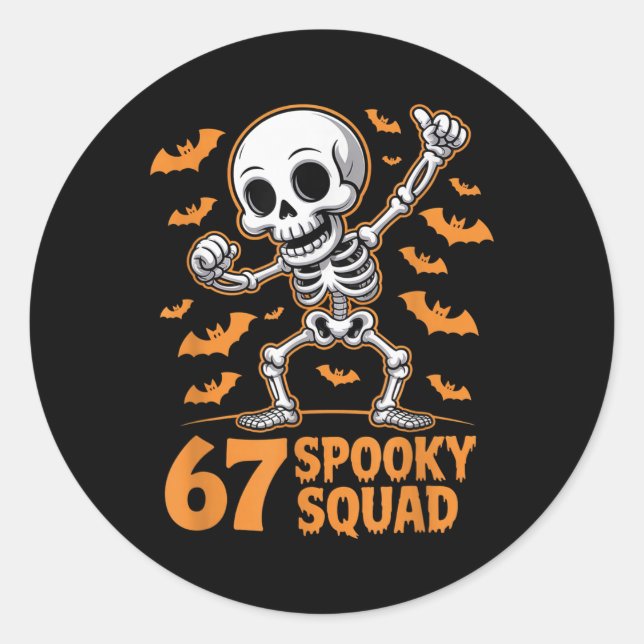 67 Spooky Squad Halloween Skeleton 6 7 Meme Six Se Classic Round Sticker (Front)