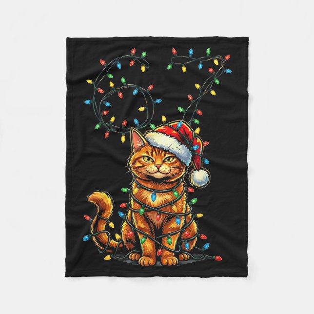 67 Tabby Orange Cat Christmas Santa Hat Six Seven  Fleece Blanket (Front)