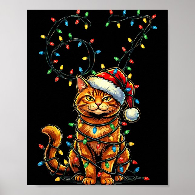 67 Tabby Orange Cat Christmas Santa Hat Six Seven  Poster (Front)