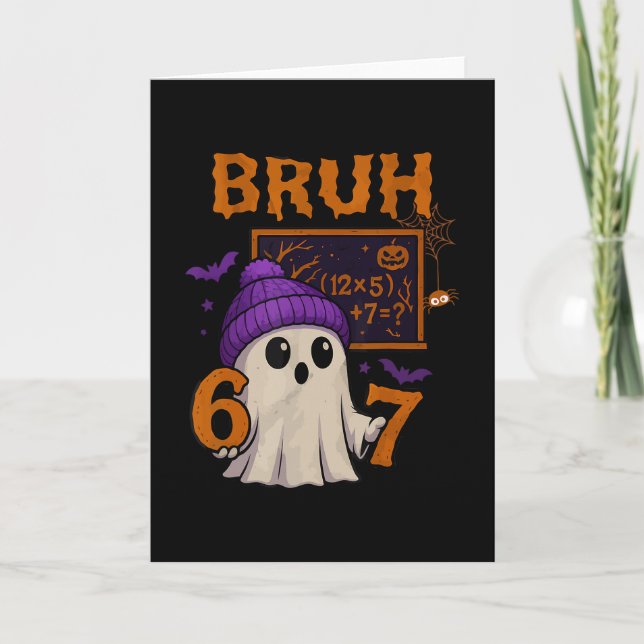 67 Teacher Halloween Ghost Six Seven Meme Math Equ Card (Front)