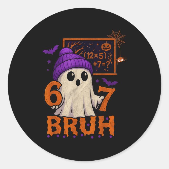 67 Teacher Halloween Ghost Six Seven Meme Math Equ Classic Round Sticker (Front)