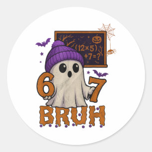 67 Teacher Halloween Ghost Six Seven Meme Math Equ Classic Round Sticker