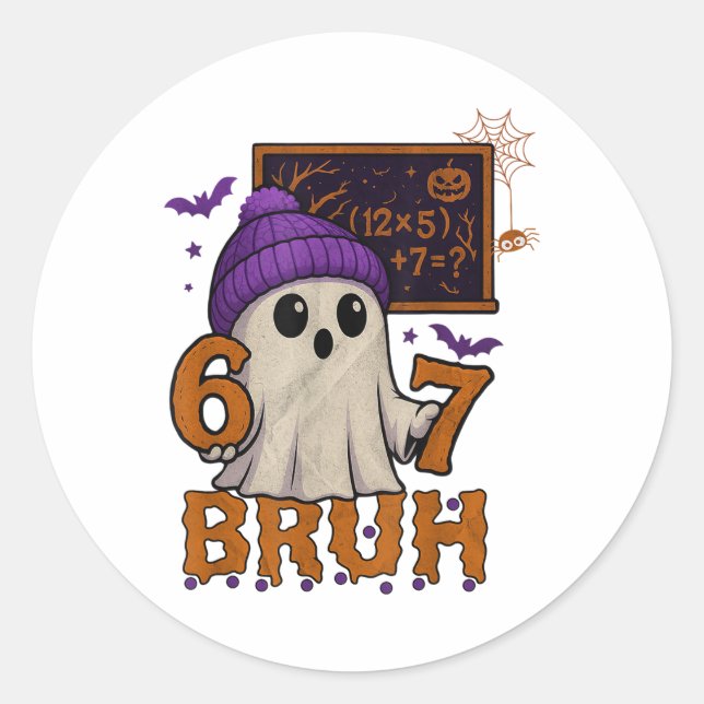 67 Teacher Halloween Ghost Six Seven Meme Math Equ Classic Round Sticker (Front)