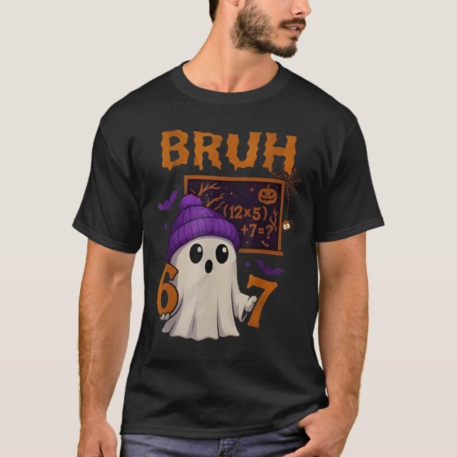 67 Teacher Halloween Ghost Six Seven Meme Math Equ T-Shirt (Front)
