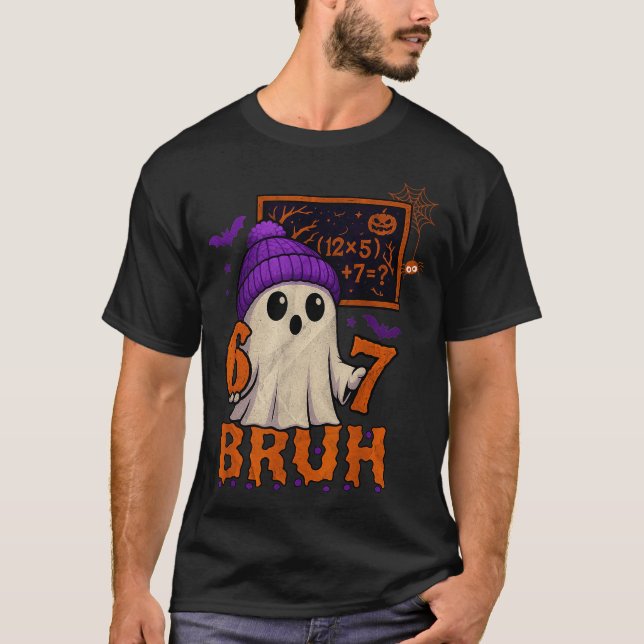 67 Teacher Halloween Ghost Six Seven Meme Math Equ T-Shirt (Front)