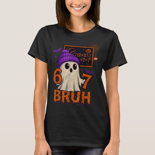 67 Teacher Halloween Ghost Six Seven Meme Math Equ T-Shirt (Front)