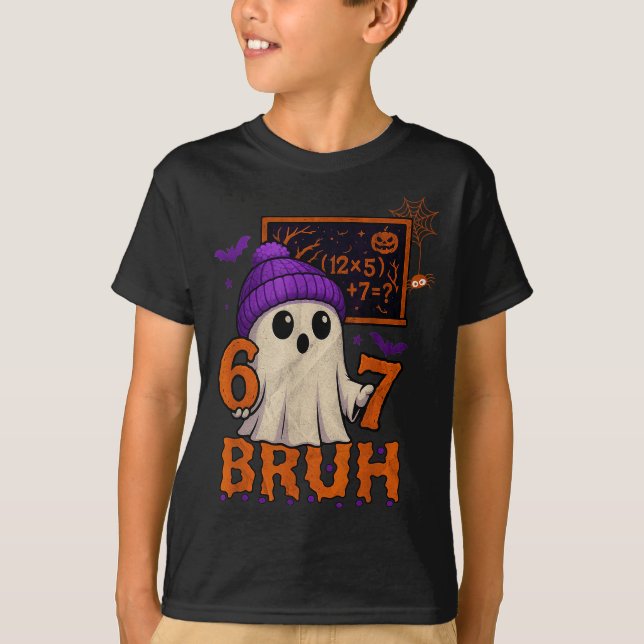 67 Teacher Halloween Ghost Six Seven Meme Math Equ T-Shirt (Front)
