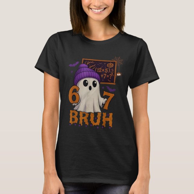 67 Teacher Halloween Ghost Six Seven Meme Math Equ T-Shirt (Front)