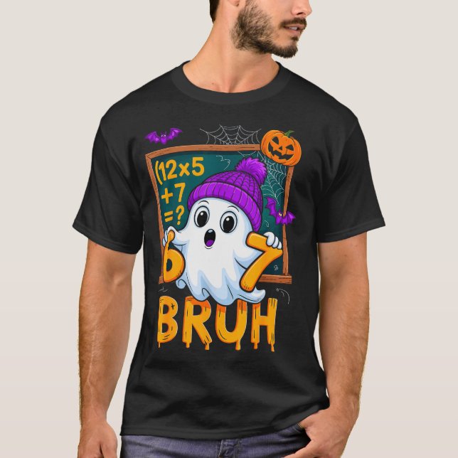 67 Teacher Halloween Ghost Six Seven Meme Math Hum T-Shirt (Front)