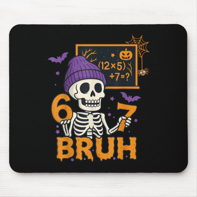67 Teacher Halloween Skeleton Six Seven Meme Brain Mouse Mat (Front)