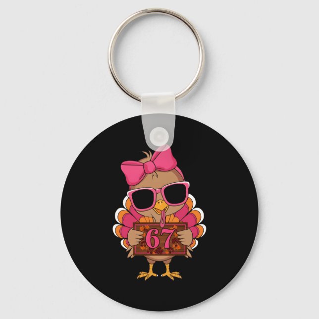 67 Thanksgiving Funny Turkey Family Thanksgiving 6 Key Ring (Front)