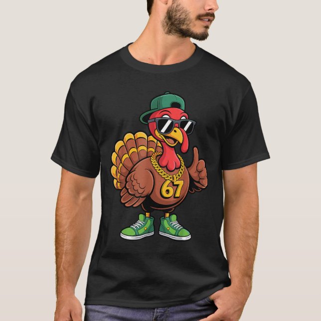 67 Thanksgiving Funny Turkey Wearing Cap Sungles S T-Shirt (Front)