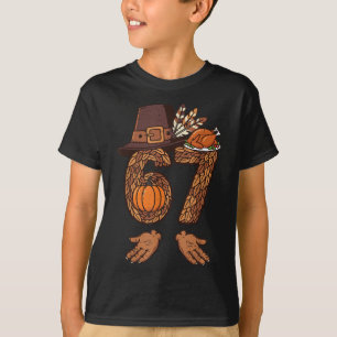 67 Thanksgiving Turkey Funny 6 7 Meme Boys Teen Ki T-Shirt