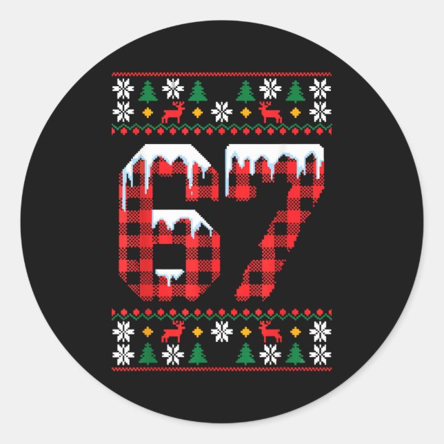 67 Ugly Christmas Flannel Brainrot Design  Classic Round Sticker (Front)