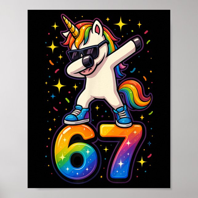 67 Unicorn Dabbing Six Seven Meme Funny _1  Poster (Front)