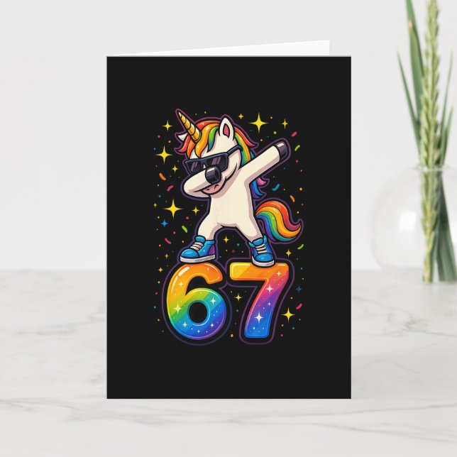 67 Unicorn Dabbing Six Seven Meme Funny  Card (Front)