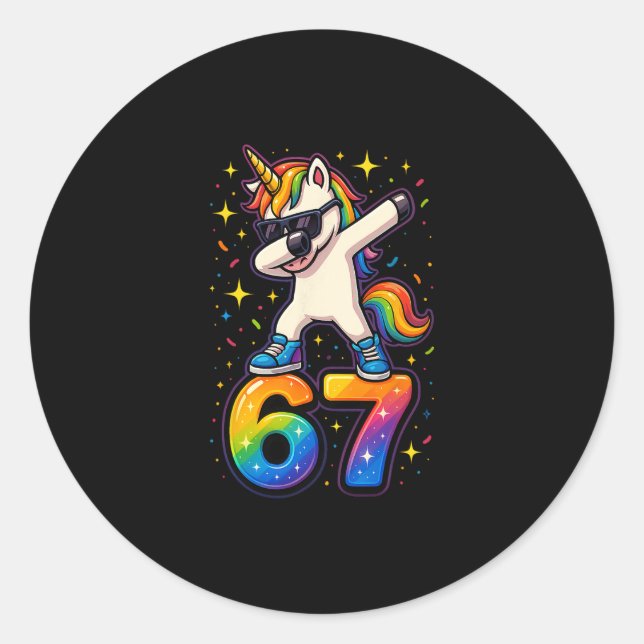 67 Unicorn Dabbing Six Seven Meme Funny  Classic Round Sticker (Front)