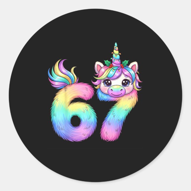67 Unicorn Meme Girls Pajamas Funny Christmas Wome Classic Round Sticker (Front)
