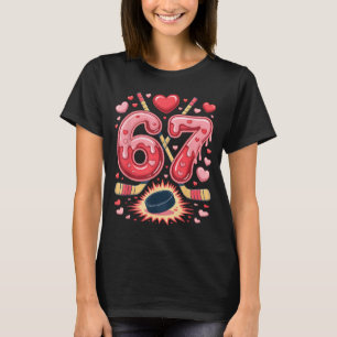 67 Valentine Hockey Heart Design Cute Ice Hockey L T-Shirt