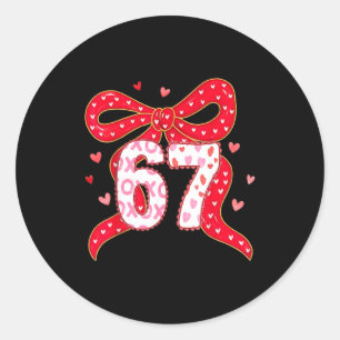 67 Valentine Vibes Coquette Bow Girl Classic Round Sticker