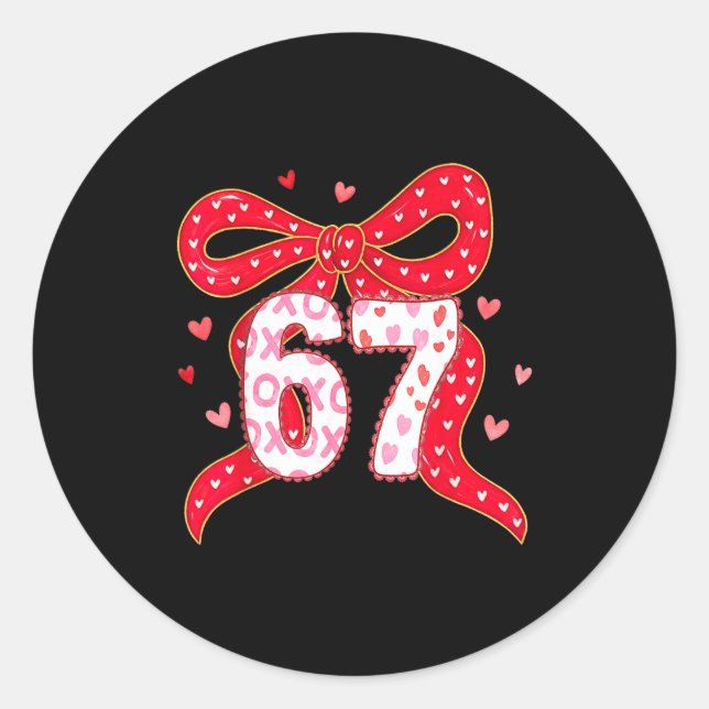 67 Valentine Vibes Coquette Bow Girl  Classic Round Sticker (Front)