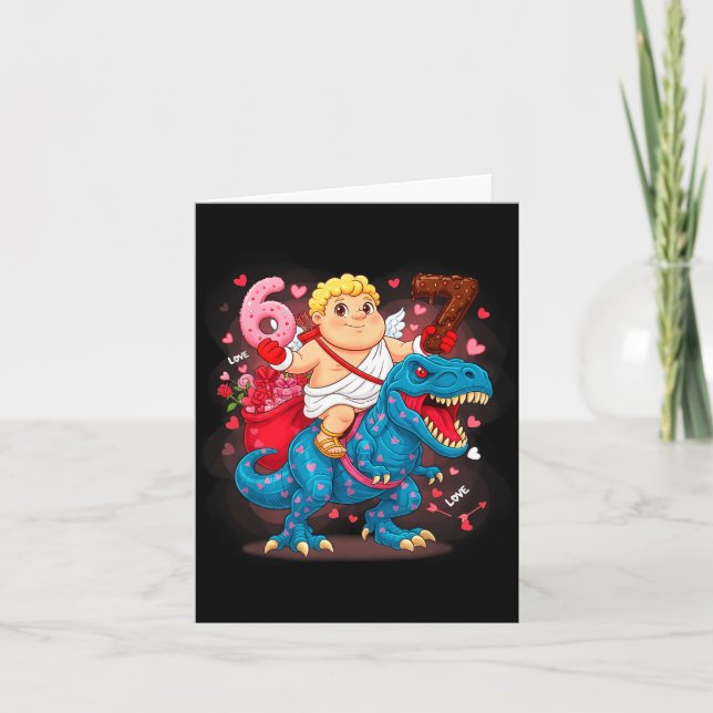 67 Valentine's Day T-rex Meme Funny Cud Six Seven  Card (Front)