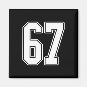 #67 White Outline Number 67 Sports Fan Jersey Styl Magnet