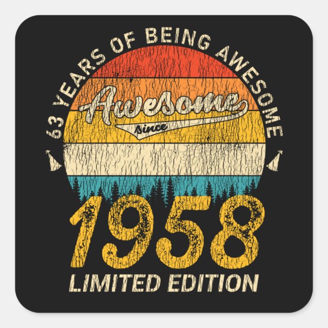 67 Year Old 1958 Retro Awesome 67th Birthday Gift Square Sticker (Front)