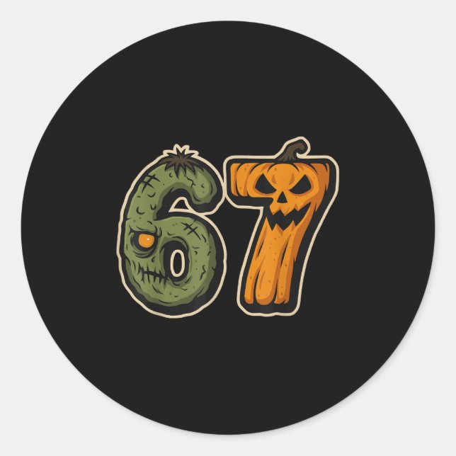67 Zombie Pumpkin Six Seven Halloween Meme  Classic Round Sticker (Front)