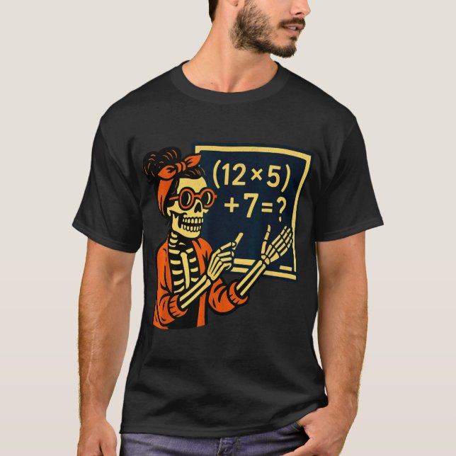 67eacher Halloween Skeleton Si Seven Meme Brainrot T-Shirt (Front)
