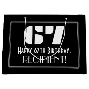 67th Birthday ~ Art Deco Inspired Look "67" + Name Large Gift Bag