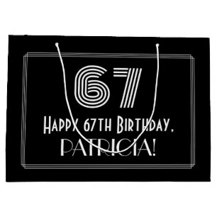 67th Birthday — Art Deco Inspired Look "67" & Name Large Gift Bag