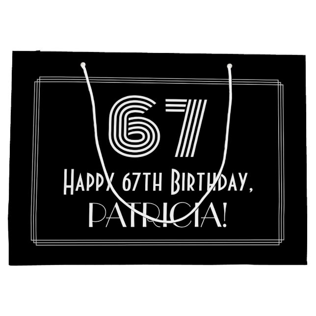 67th Birthday — Art Deco Inspired Look "67" & Name Large Gift Bag (Back)