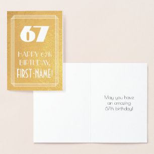 67th Birthday ~ Art Deco Style "67" & Custom Name Foil Card