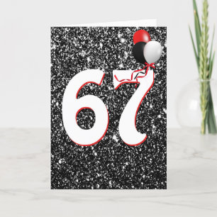 67th Birthday Balloons on Black Glitter  Card