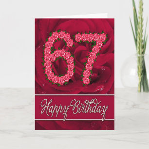 67th birthday card with roses and leaves