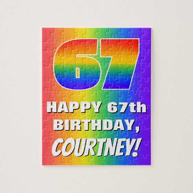 67th Birthday: Colourful, Fun Rainbow Pattern # 67 Jigsaw Puzzle (Vertical)