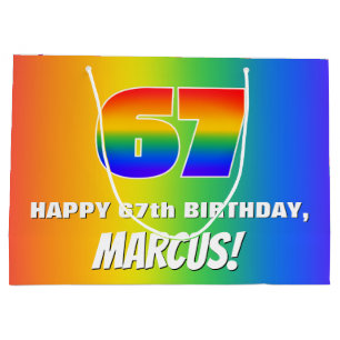 67th Birthday: Colourful, Fun Rainbow Pattern # 67 Large Gift Bag