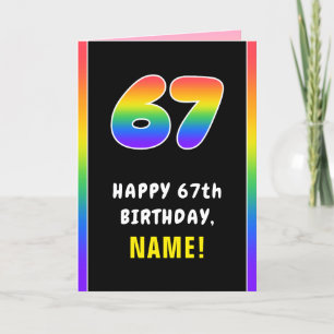 67th Birthday: Colourful Rainbow # 67, Custom Name Card