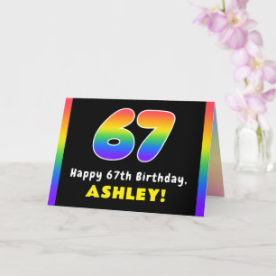 67th Birthday: Colourful Rainbow # 67, Custom Name Card