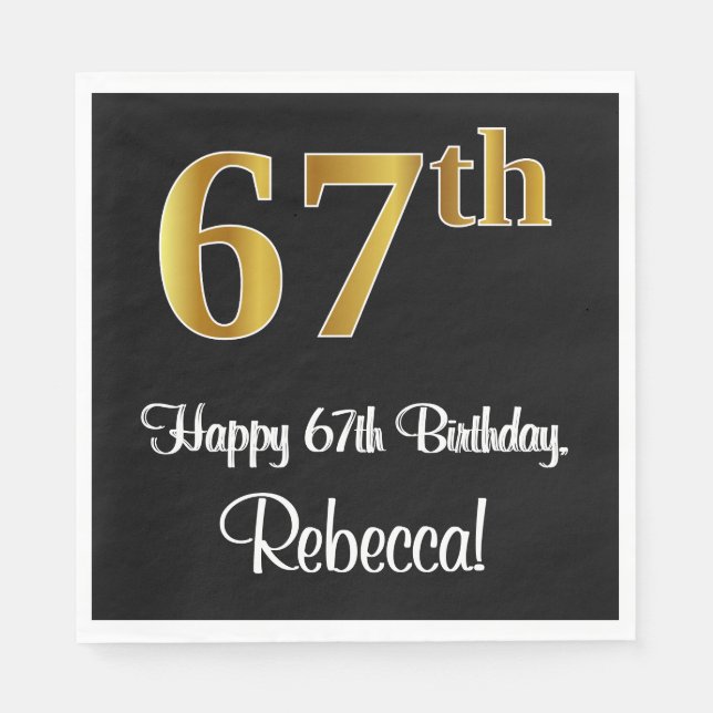 67th Birthday ~ Elegant Luxurious Faux Gold Look # Napkin (Front)